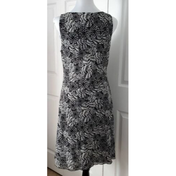 Kenneth Cole New York Midi Dress Womens Black White Sheer Layered Shift Sz M EUC - Picture 4 of 8